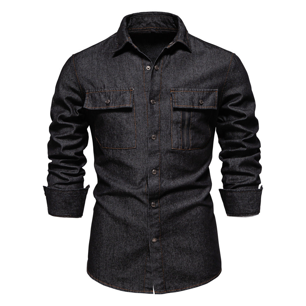 Men's Denim Shirt Casual Slim Fit Button Down Long Sleeve Washed S-2XL