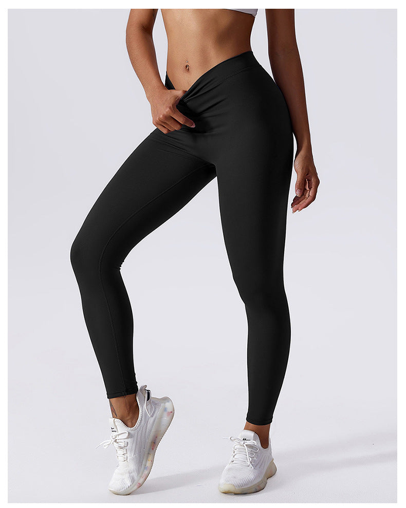 European and American New Yoga Pants Women's Back V Waist Hip Lifting Peach Pants High Top Sports Fitness Pants Nude Feel Sports Pants Outer Wear