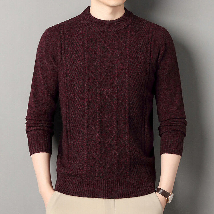 Men's knitted sweater round neck solid color warm loose M-4XL