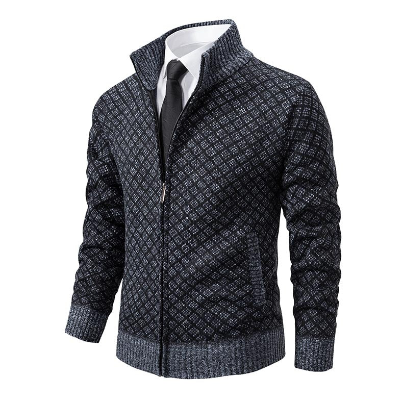 Men's Knitted Sweater Turtleneck Jacket Cotton Stand Collar Design Coat M-3XL