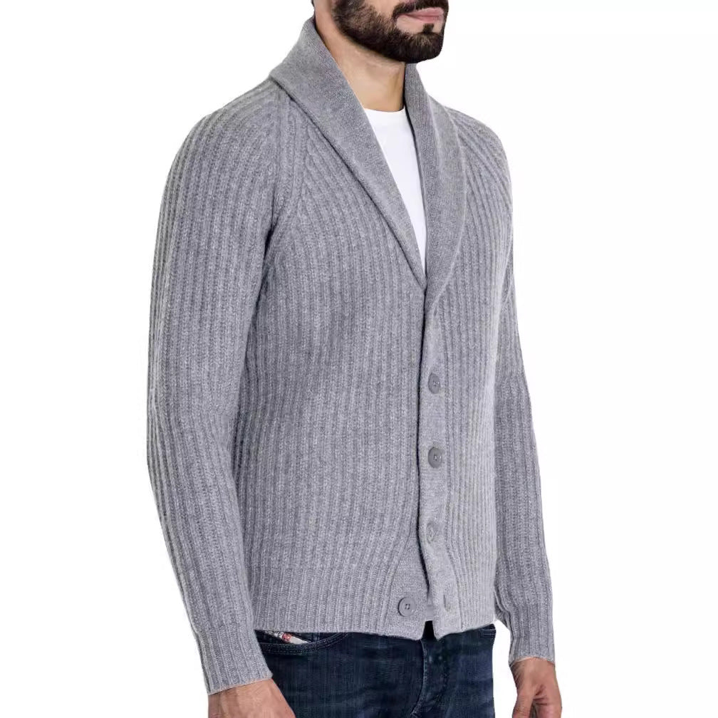 Men's knitted sweater thick thread button cardigan solid color warm loose M-4XL