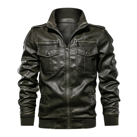 Men's leather jacket Trendy black lapel zipper PU leather jacket biker suit