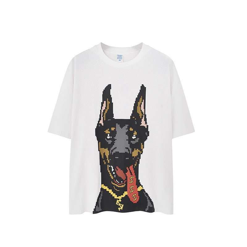 Men's T-shirt American Luminous Doberman Pinscher Printed Spring and Summer American Street Fashion Brand Loose Short Sleeve Men