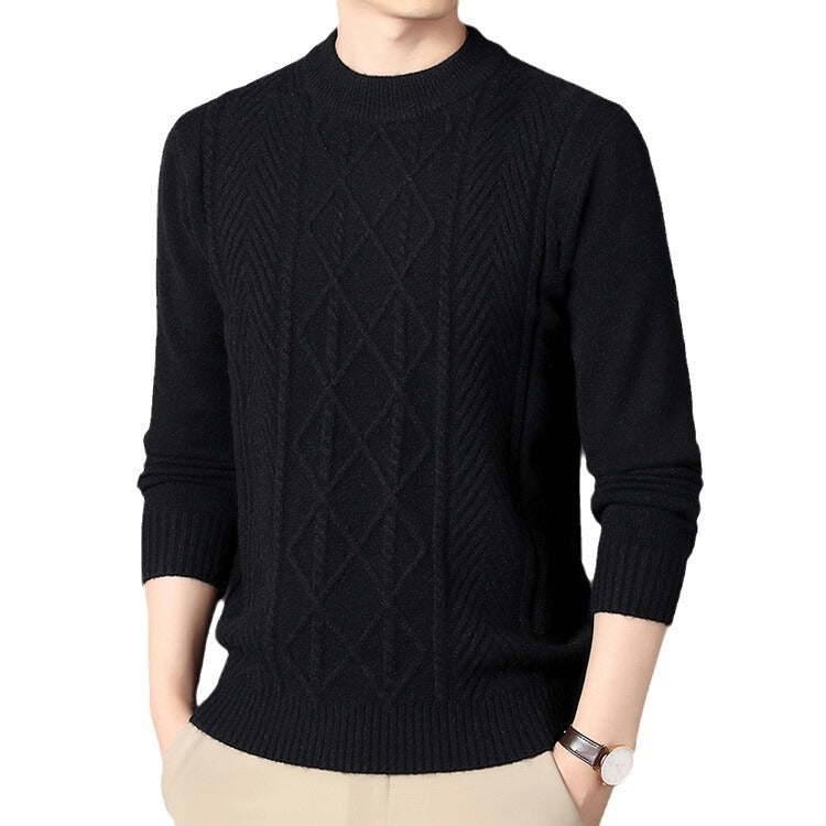 Men's knitted sweater round neck solid color warm loose M-4XL