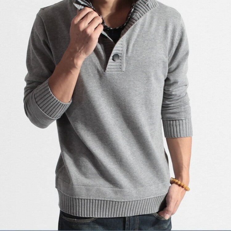 Men's Knitted Sweater Lapel Solid Color Button Warm Loose Design M-3XL