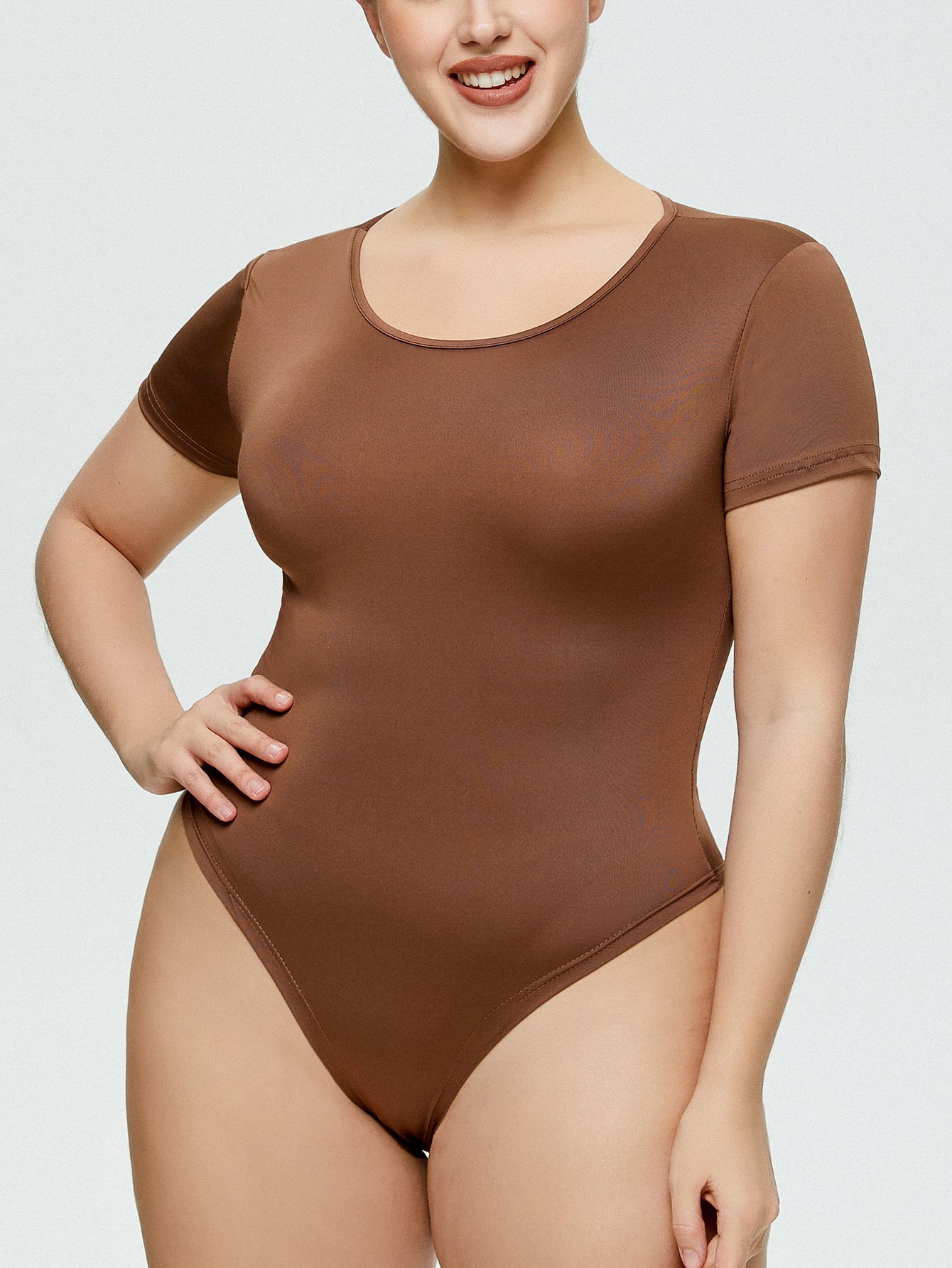 Slim bodysuit for women fashion hot sale plus size women's close-fitting union suit all-matching base round neck short sleeve one-piece briefs