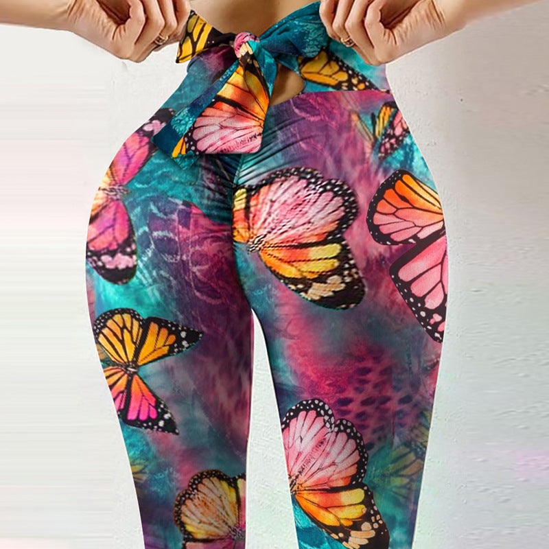 Leggings for Women New fitness high elastic sweat-absorbent digital printing bow rope pants tight pants high waist slim fit yoga pants women