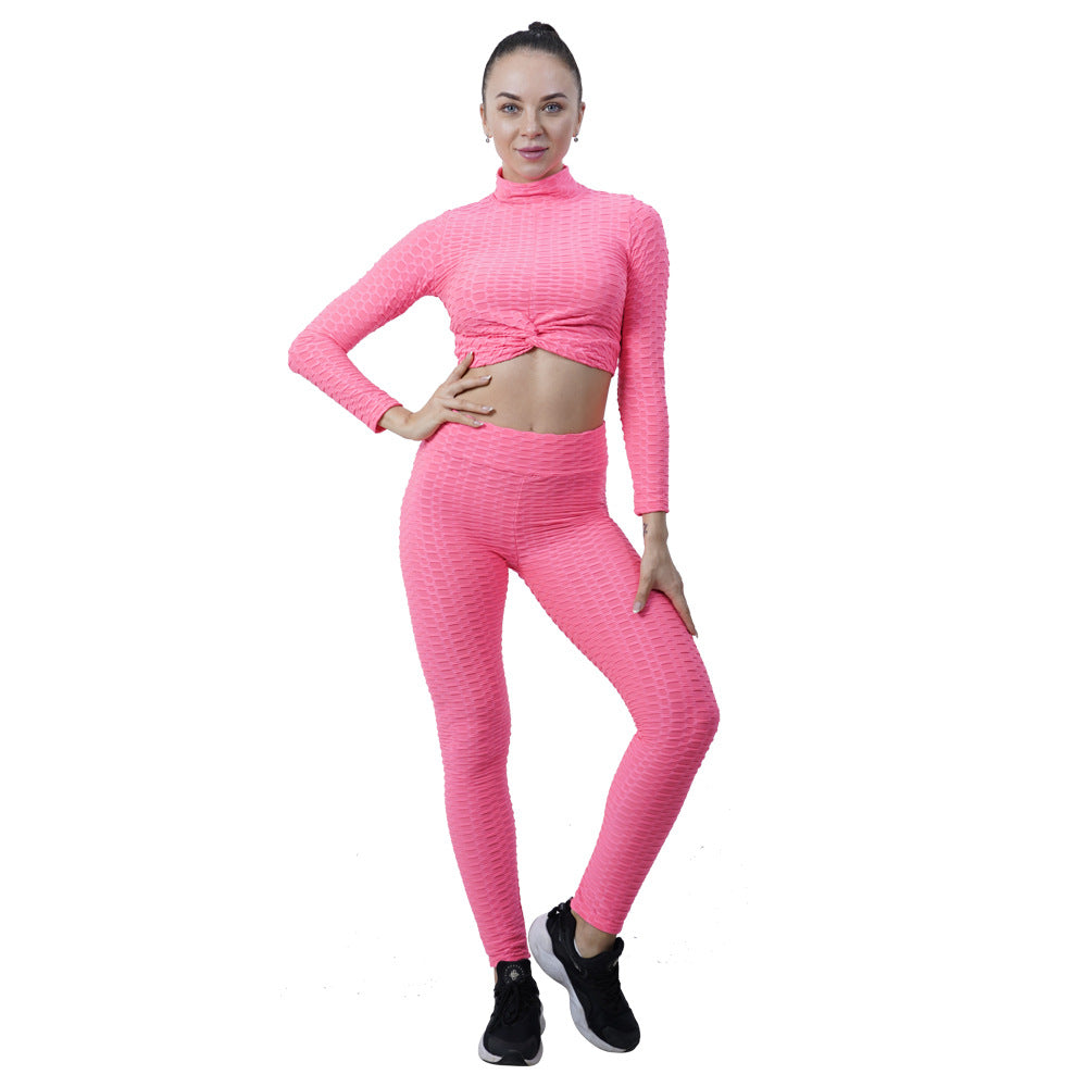 Leggings For Women Yoga Clothes Suit Women's Long Sleeve Half Turtleneck Yoga Jacket Peach Hip Raise Yoga Pants Running Sports Workout Clothes