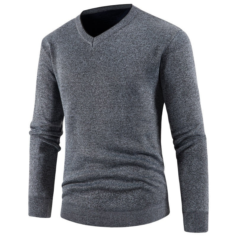 Men's knitted sweater V-neck solid color warm loose M-4XL