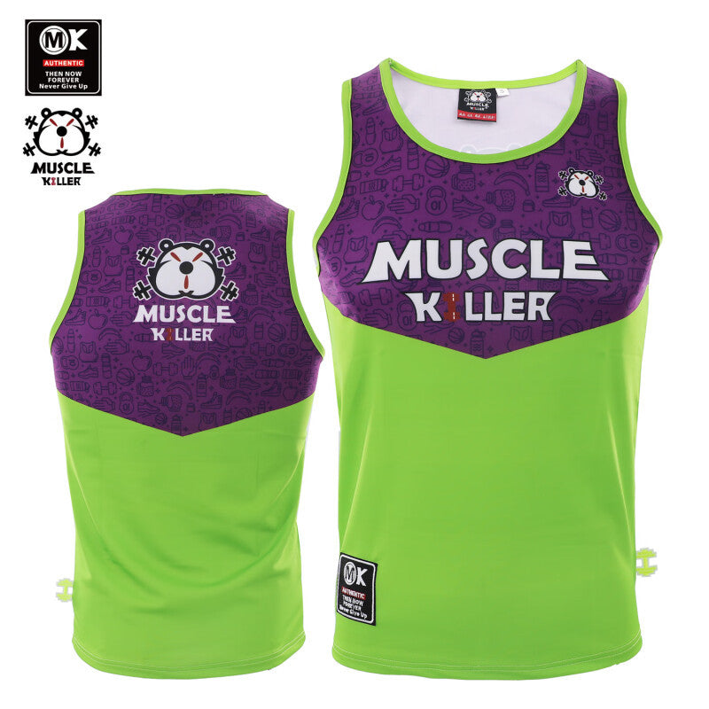 Muscle Killer Gym Running Fierce Men Barbell Sports Training Printing Color Contrast Quick-Dry Vest Stretch Slim Break