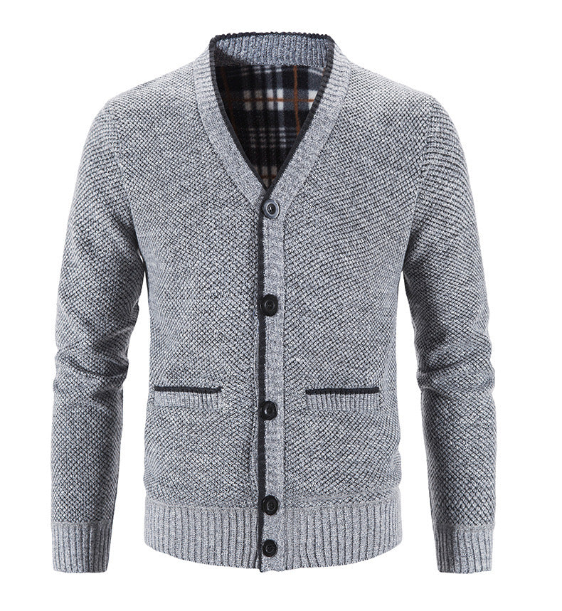 Men's knitted sweater V-neck cardigan button warm loose knit sweater M-4XL