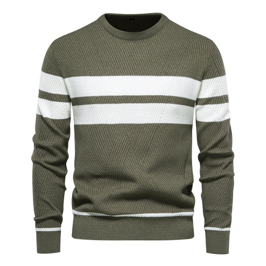 Mens Crewneck Sweater Knit Striped Pullover Sweaters Textured Knitwear