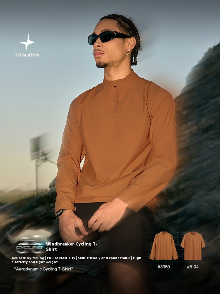 Men's T-shirt Breaking Wind Riding Spring and Summer New Sports Outdoor Cool Feeling Lightweight Small Turtleneck Long Short Sleeve