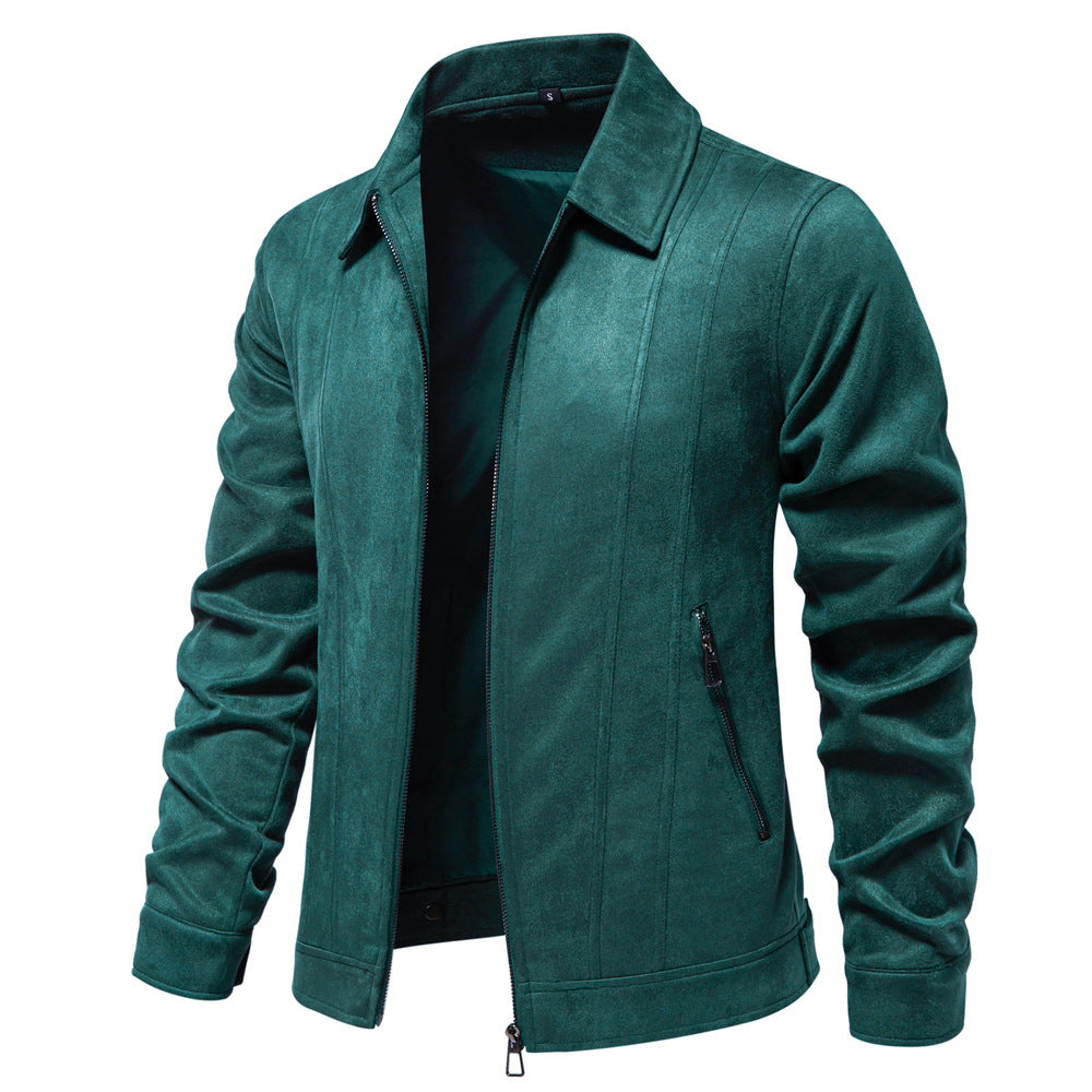 Men's Suede Jacket Trendy Lapel Zipper S-2XL