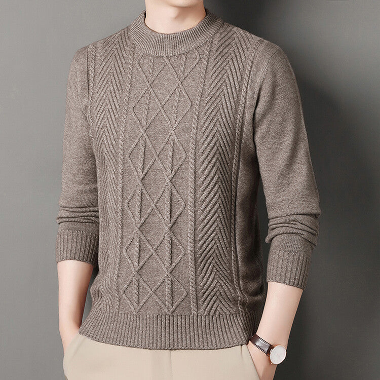 Men's knitted sweater round neck solid color warm loose M-4XL