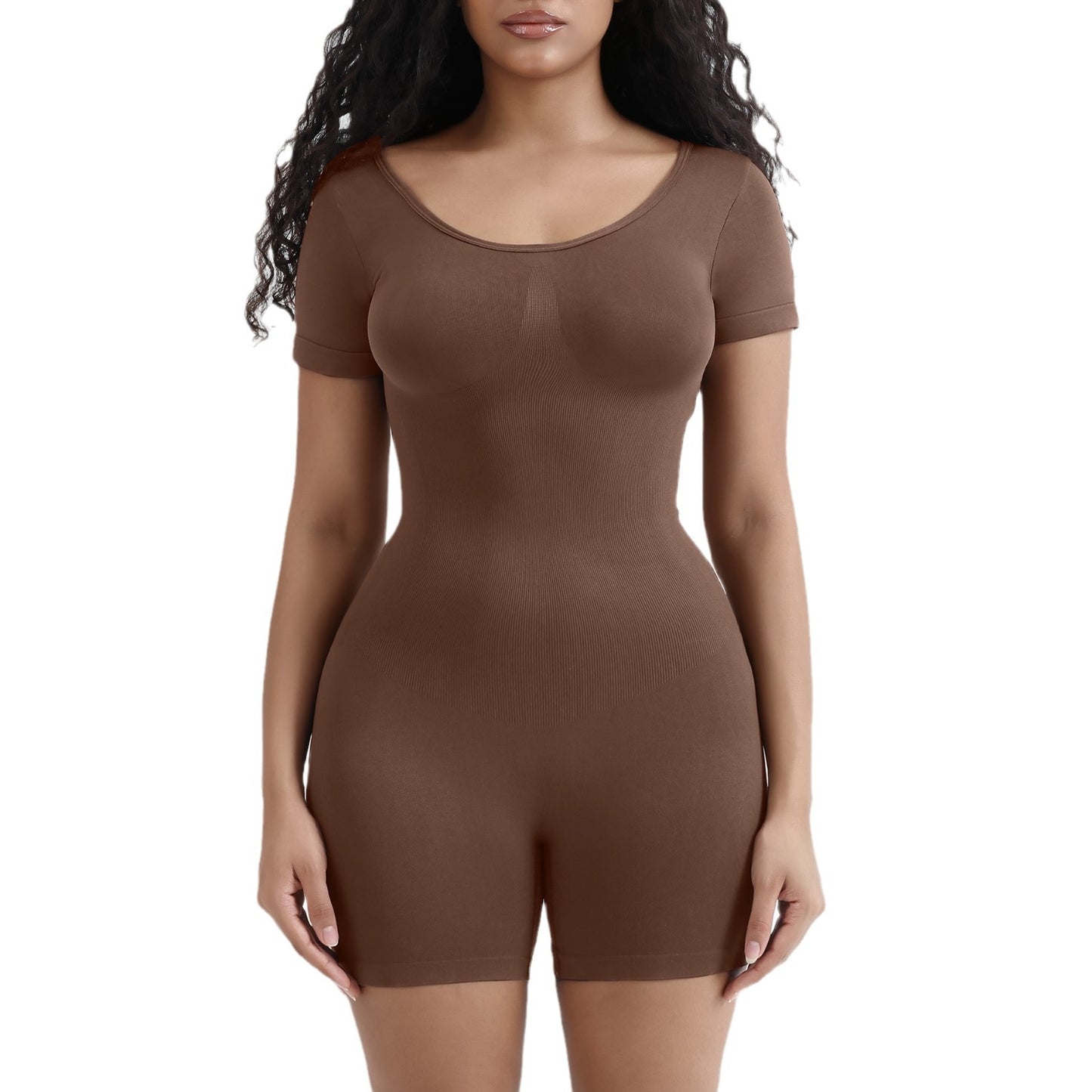 Slimming Bodysuit for Women – Seamless Waist-Shaping Short Sleeve Jumpsuit, Form-Fitting One-Piece Romper, Trendy Slim Fit Outfit