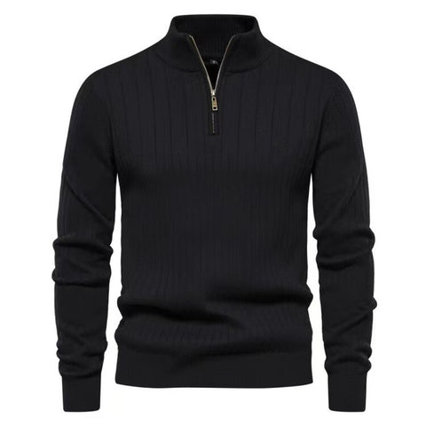 Men's knitted sweater solid color stand collar plus velvet warm M-3XL