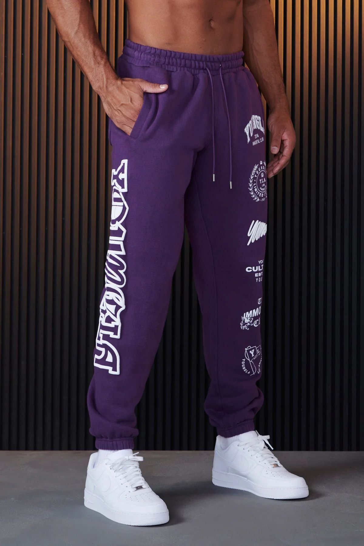 Men's Long Track Sweatpants Printed Ankle-Tied Design Leisure Fitness Essential