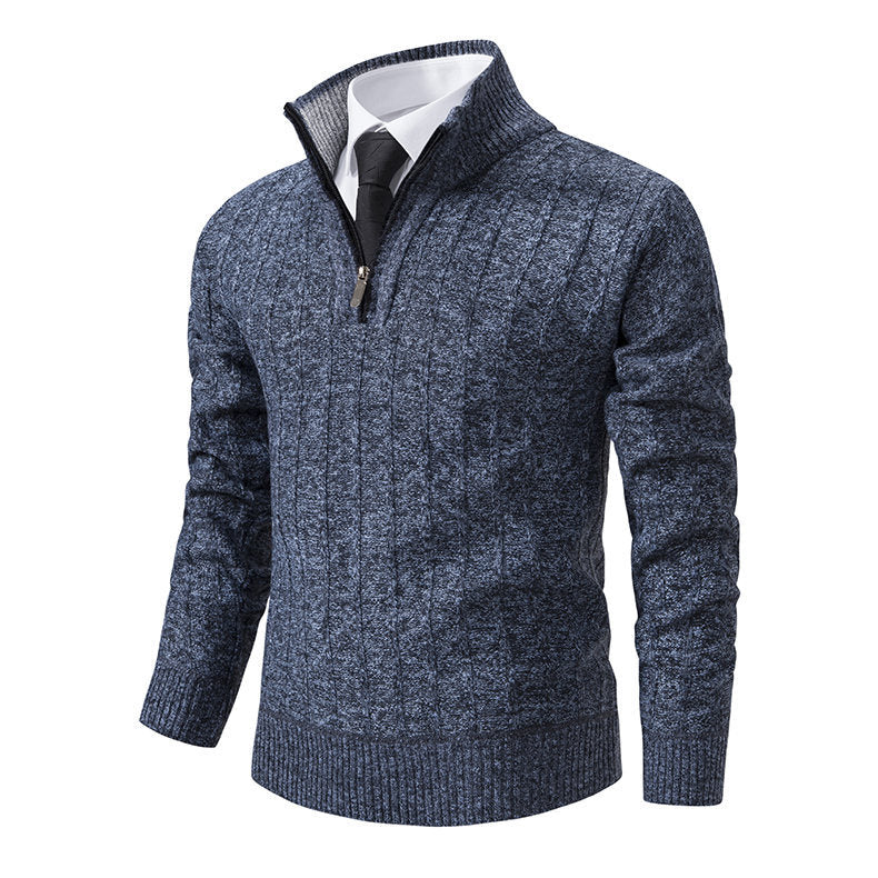 Men's Knitted Sweater Turtleneck Jacket Cotton Stand Collar Design Coat M-3XL