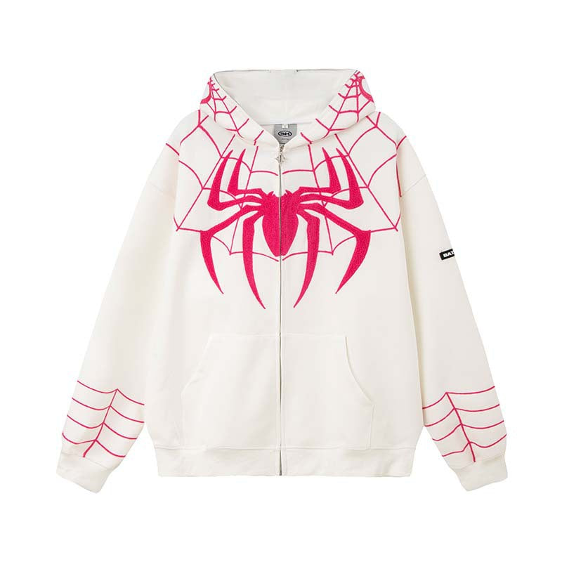 Men's cardigan hooded sweatshirt zipper retro original design sense Spider Man letter embroidery trendy brand M-XL