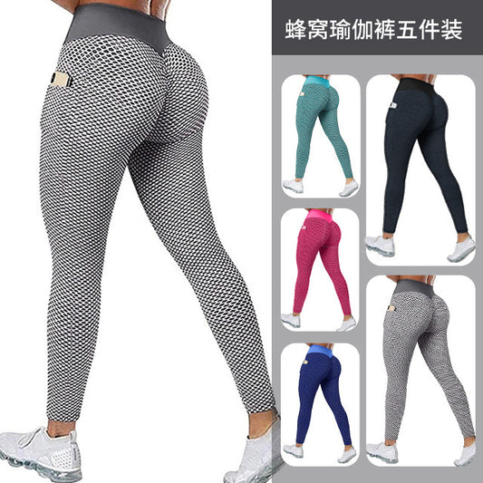 Leggings For Women High Waist plus Size Yoga Pants Casual Fitness Hip Pocket Honeycomb Women's Trousers