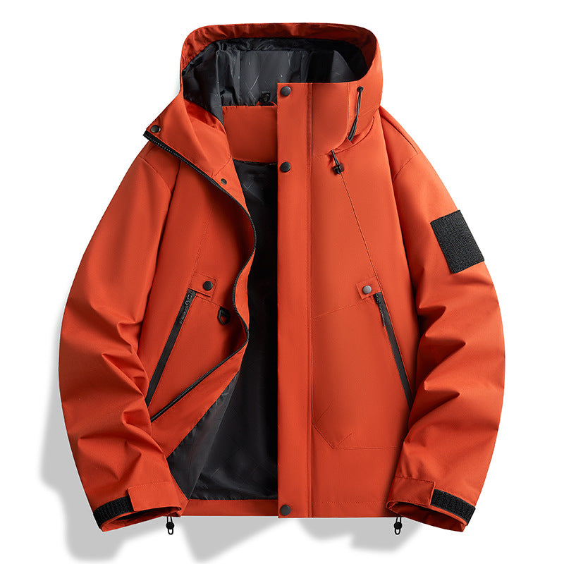 Men's Jacket Waterproof and Windproof New Solid Color Hooded Jacket Outdoor Casual Sports Couple