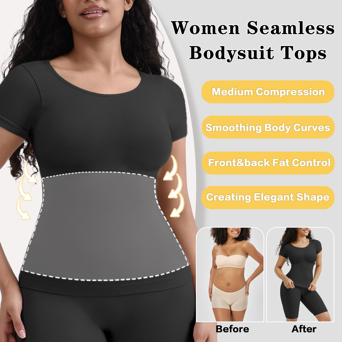 Slimming Bodysuit for Women – Tummy Control Shapewear Base Layer, Fitted T-Shirt Style One-Piece