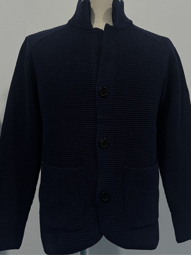 Men's knitted sweater coat thick thread button cardigan solid color warm loose M-4XL