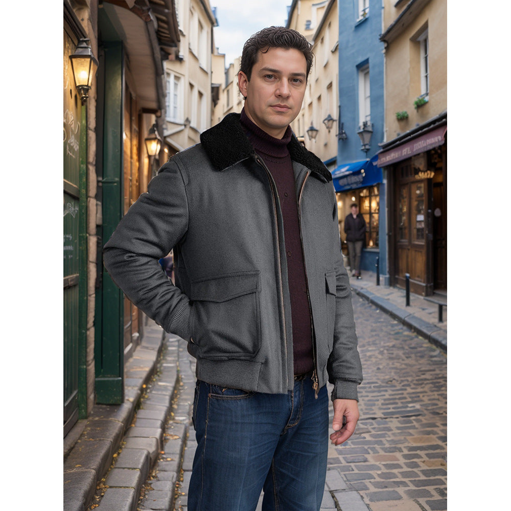 Autumn and Winter Men's Solid Color Simple Commute Lapel Zipper Big Pocket Jacket Coat Men