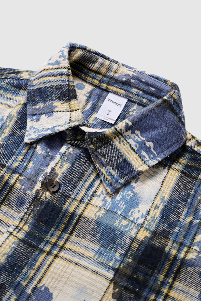 Men's Shirts New Splatter Plaid Shirt New Retro Trendy Casual Loose Long Sleeve Shirt