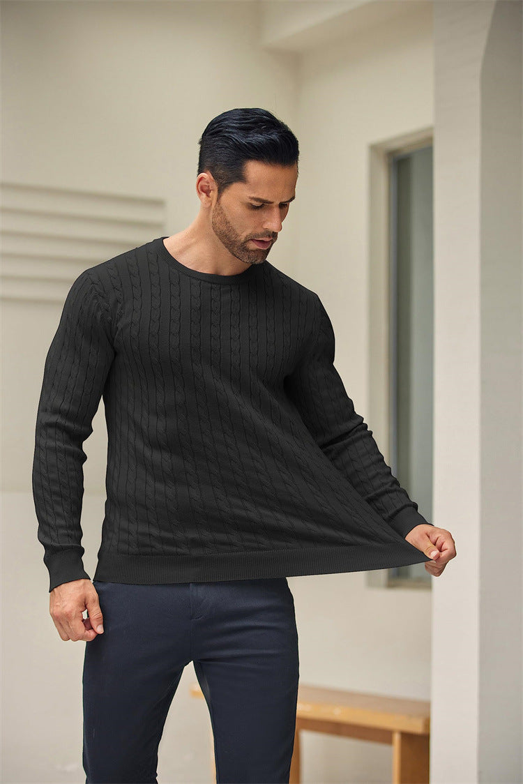 Men's knitted sweater with twisted lapel and warm loose design M-4XL