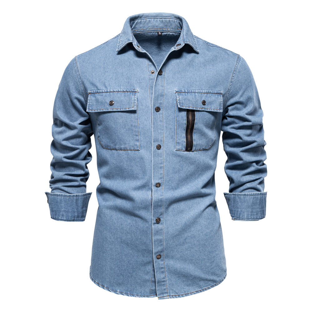 Men's Denim Shirt Casual Slim Fit Button Down Long Sleeve Washed S-2XL