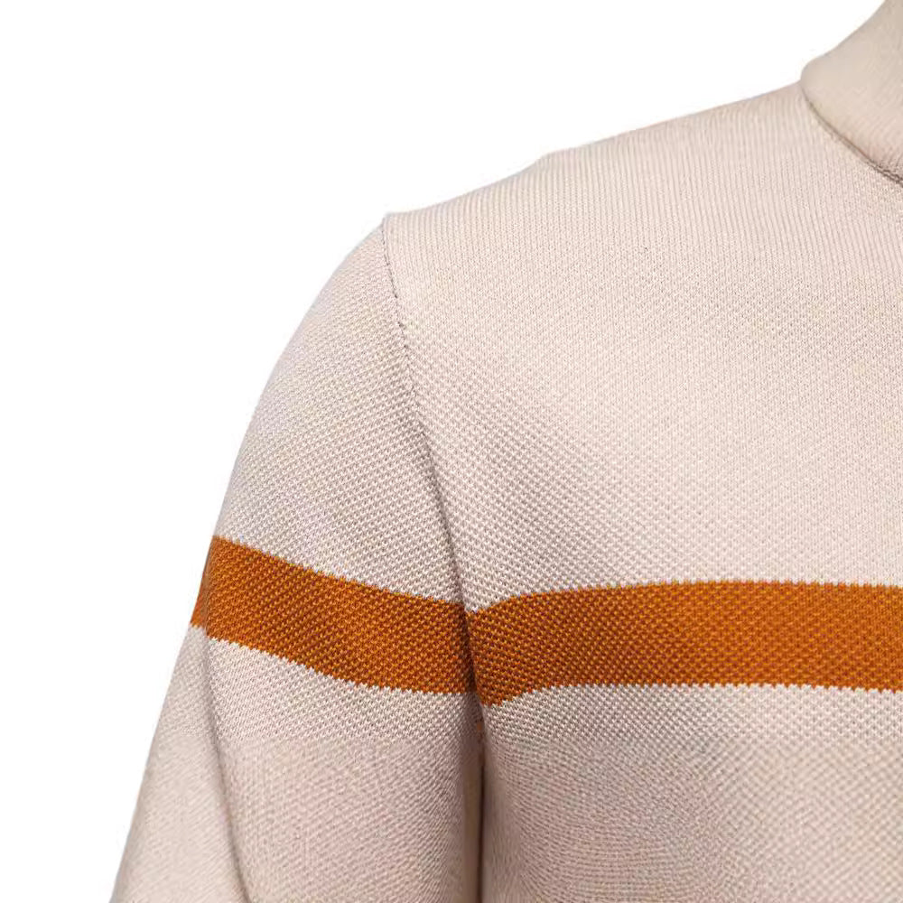 Men's Stand Collar Sweater Half Zip Cotton Colorblock Knit Sweater S-2XL