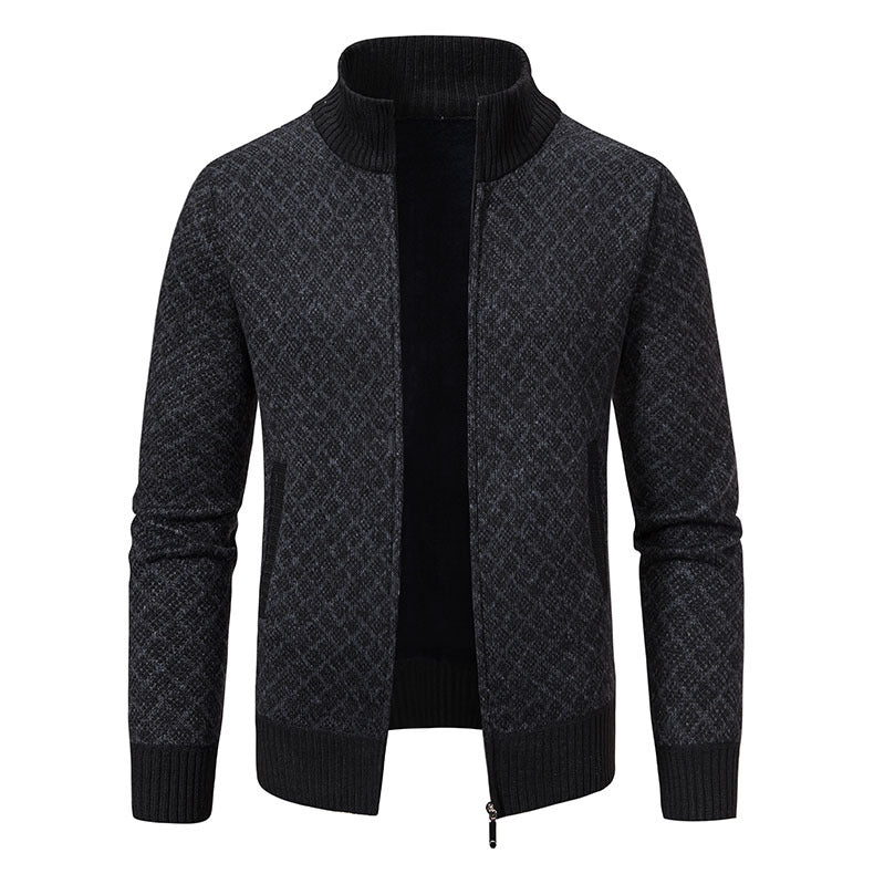 Men's Knitted Sweater Turtleneck Jacket Cotton Stand Collar Design Coat M-3XL