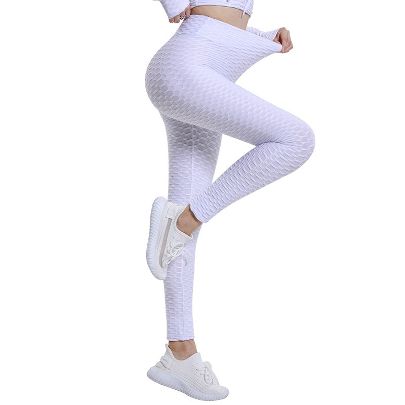 Hip Lift Leggings Jacquard High Elastic Sports Gym Pants Women's Fitness Solid Color High Waist