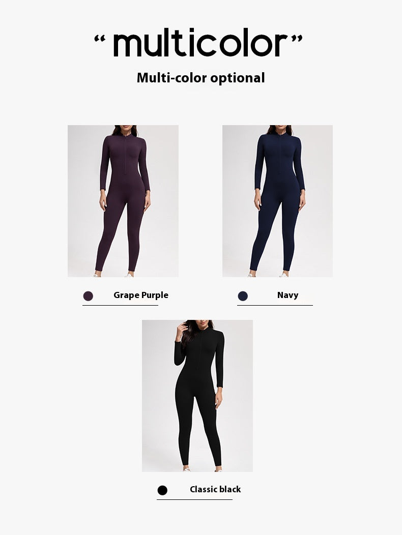 Yoga Pants Women Zipper Fleece-lined Yoga Jumpsuit High-Intensity Exercise Nude Feel Tights