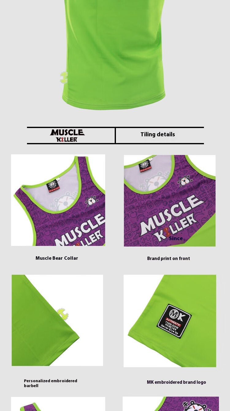 Muscle Killer Gym Running Fierce Men Barbell Sports Training Printing Color Contrast Quick-Dry Vest Stretch Slim Break