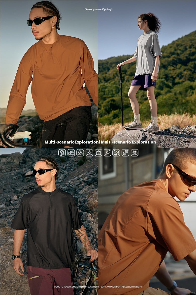 Men's T-shirt Breaking Wind Riding Spring and Summer New Sports Outdoor Cool Feeling Lightweight Small Turtleneck Long Short Sleeve