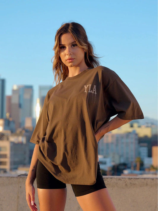 Youngla Women's Oversized T-shirt Cotton round Neck Loose Short Sleeves Casual All-Match Gym Sports 240 Fabric