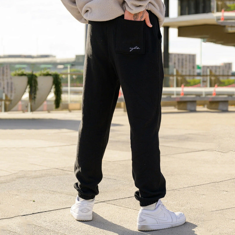 Men's Sports Pants Autumn and Winter New Gym Sports Fitness Cotton Embroidery Ankle-Tied Sweatpants