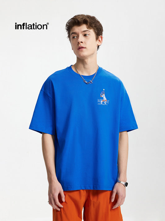 Men's T-shirt American Sports Printing Spring and Summer New Loose Fashion Brand Casual round Neck Short Sleeves Top