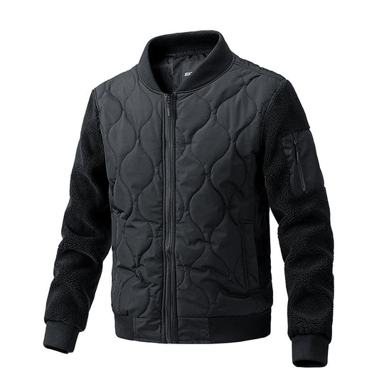 Men's jacket fashion zipper solid color cotton clothing is thickened and fleece M-3XL