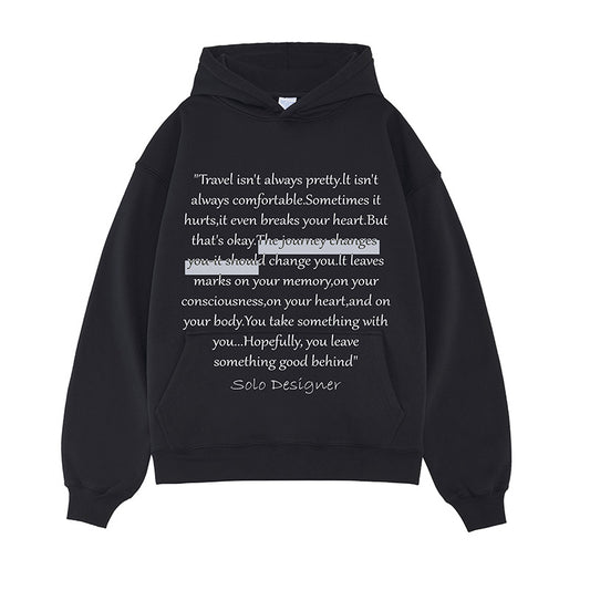 Men's Cotton Hooded Sweatshirt Epistle Letters Loose Tide Solid Color Casual Couple Dress Warm