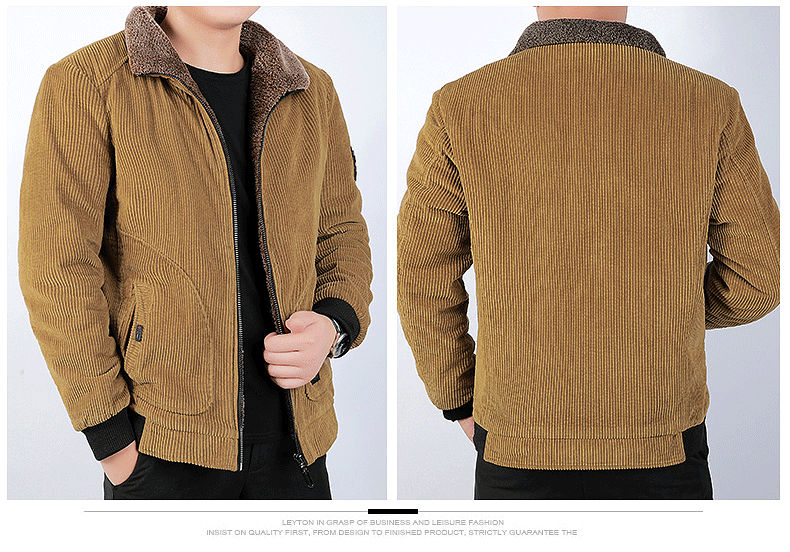 Men's Fashionable Jacket Casual plus Size Lapel Thickening Corduroy Cotton Coat Youth Jacket