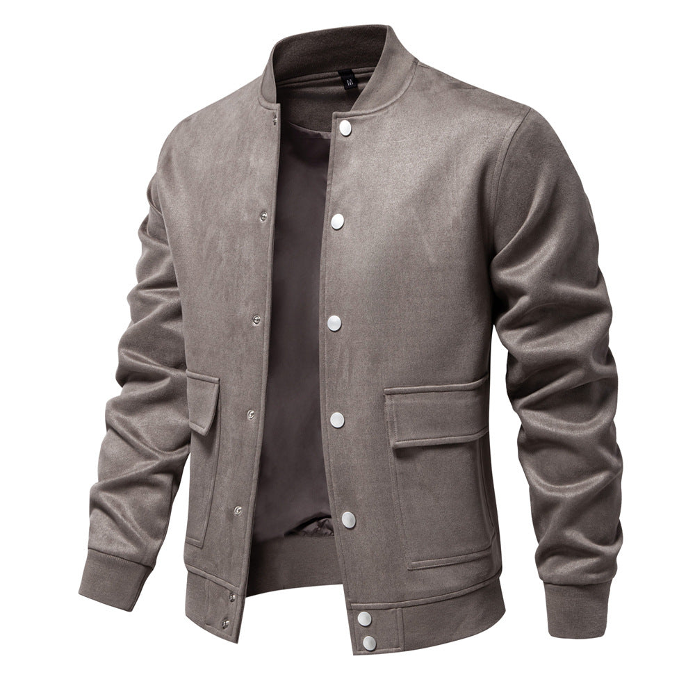 2024 Autumn and Winter New Suede Foreign Trade European Size Men's Collar Jacket Casual Baseball Suit Men's Jacket