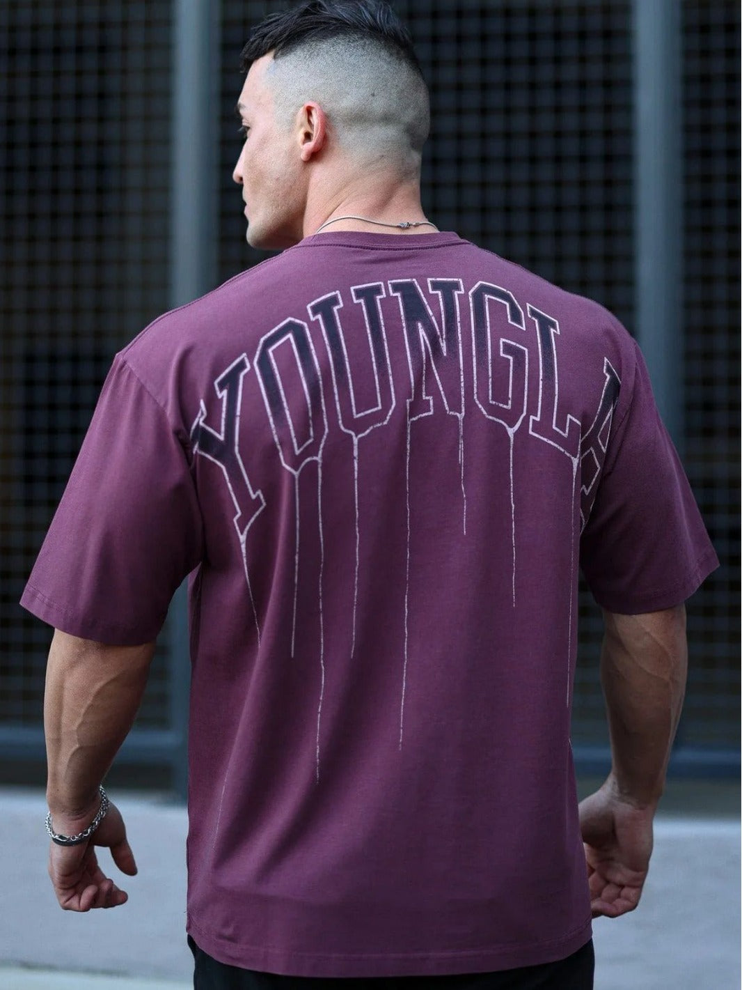 Youngla Men's Oversized T-shirt Cotton round Neck Loose Short Sleeves Gym Sports Fitness T-shirt 240 Fabric