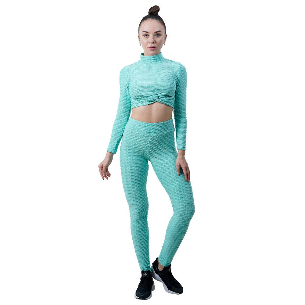 Leggings For Women Yoga Clothes Suit Women's Long Sleeve Half Turtleneck Yoga Jacket Peach Hip Raise Yoga Pants Running Sports Workout Clothes