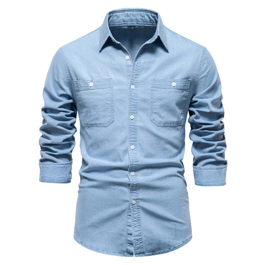 Men's Denim Casual Chambray Button Down Shirts Long Sleeve Lightweight