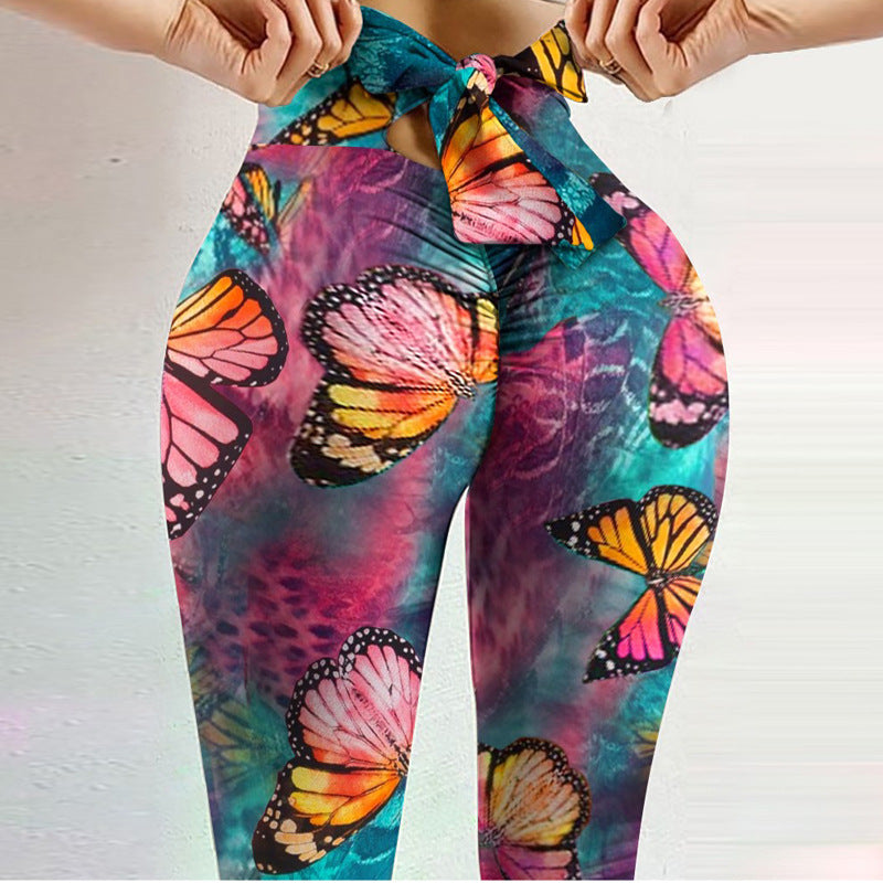 Leggings for Women New fitness high elastic sweat-absorbent digital printing bow rope pants tight pants high waist slim fit yoga pants women