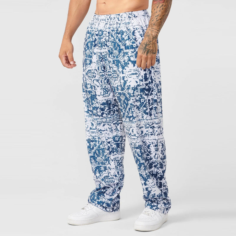 Vintage Trousers Men's Summer Breathable Quick-Drying Loose Sweatpants Fitness Casual Print Pants